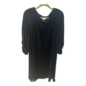 Susan Graver Dress Womens 2X Black Velvet Midi Shift Velour Dark Romantic Soft